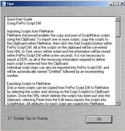 FmPro Script Diff - Tips Window - Windows