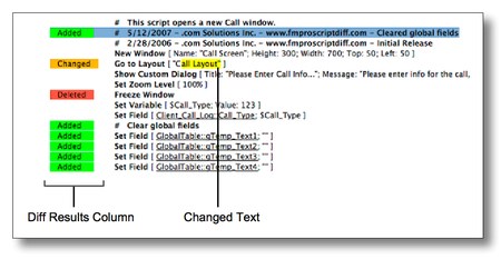 FmPro Script Diff - Colorized Diff Results