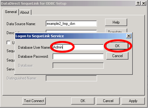 Figure 15 - Test FileMaker 7 ODBC DSN